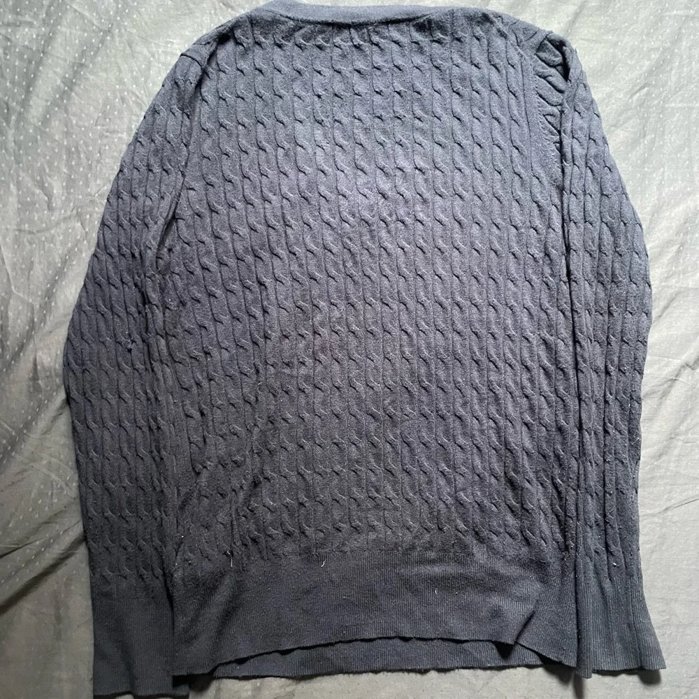 Zara V-Neck Cable Knit Sweater in Navy Blue - Picture 3 of 3